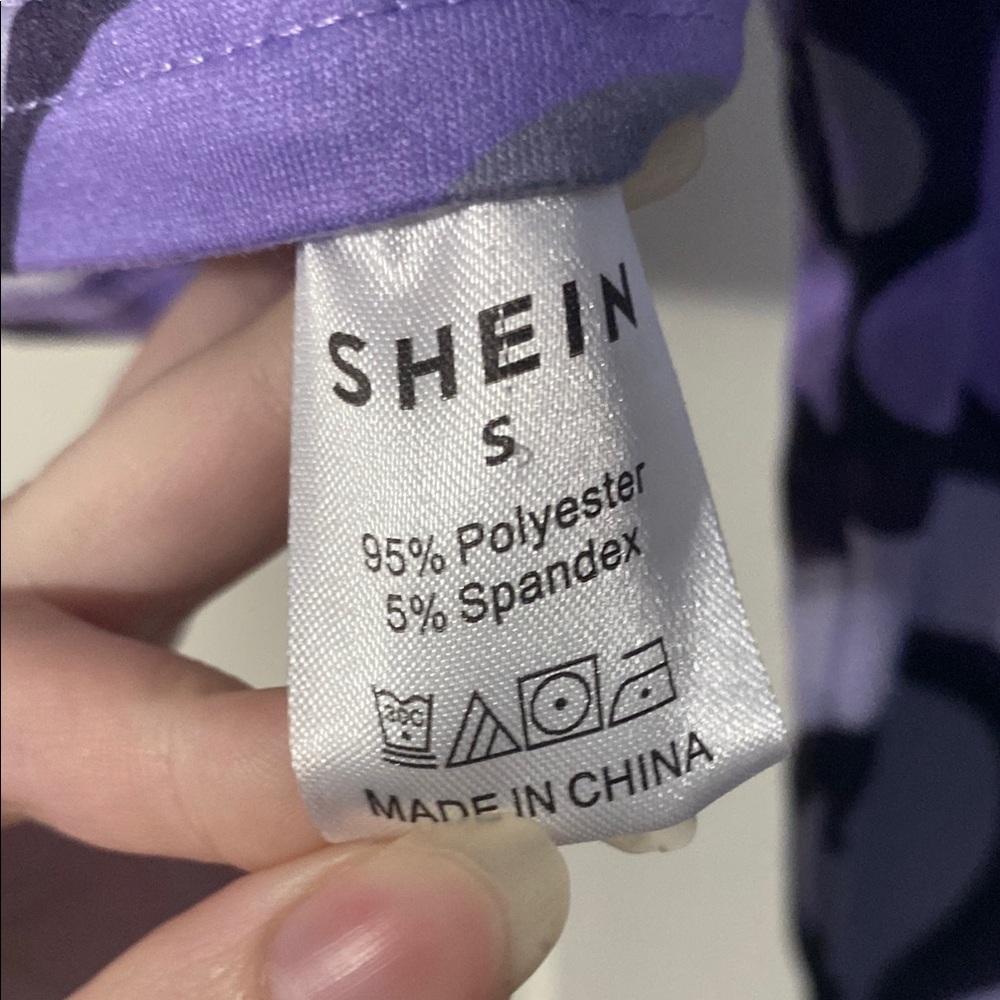 SHEIN Purple Patterned Long Sleeve Crop Top - Picture 3 of 6